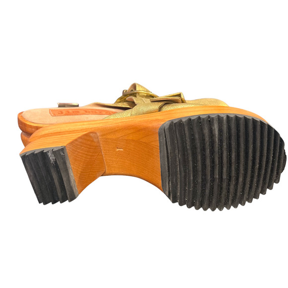 Jim Barnier Wooden Heel Clog Platform Sandals Green Distress Leather Size 6 New - Picture 5 of 7